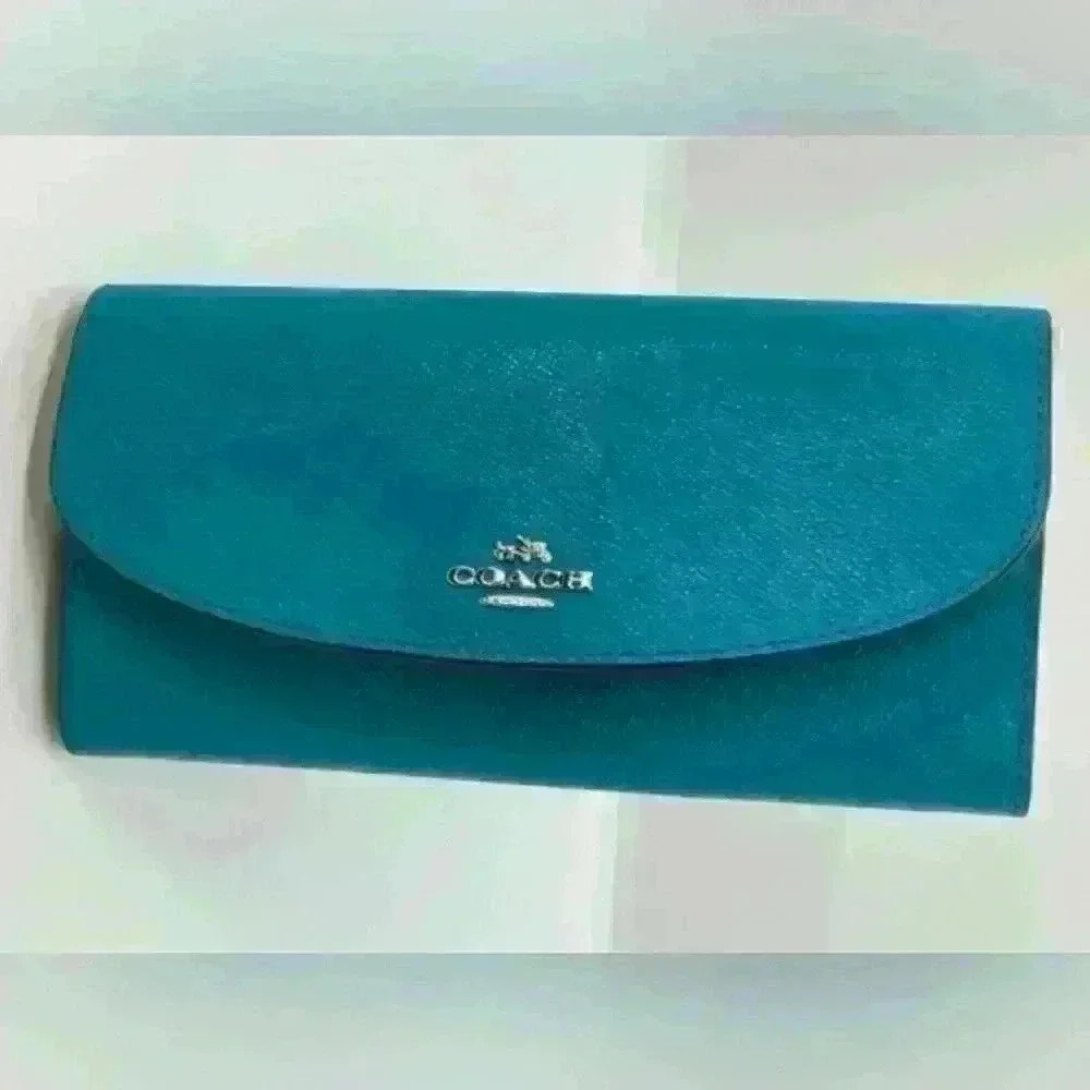 Coach Teal Leather Wallet Snap Flap Excellent Condition